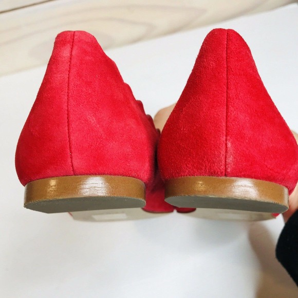 J Crew Poppy Red Suede Scallop Ballet Flats 7 - Picture 9 of 11